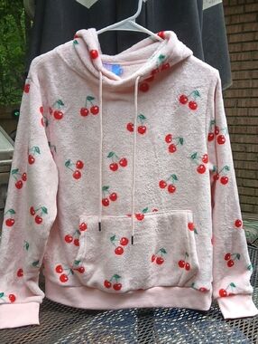 Cherry-Print Hooded Sweatshirt/Blue RIOT- Pink, SZm‎